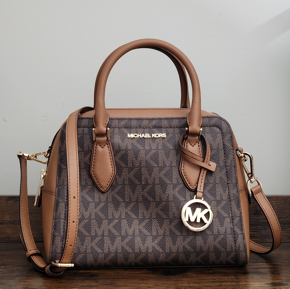 Michael Kors Ayden Logo MD Satchel Brown - Picture 2 of 10